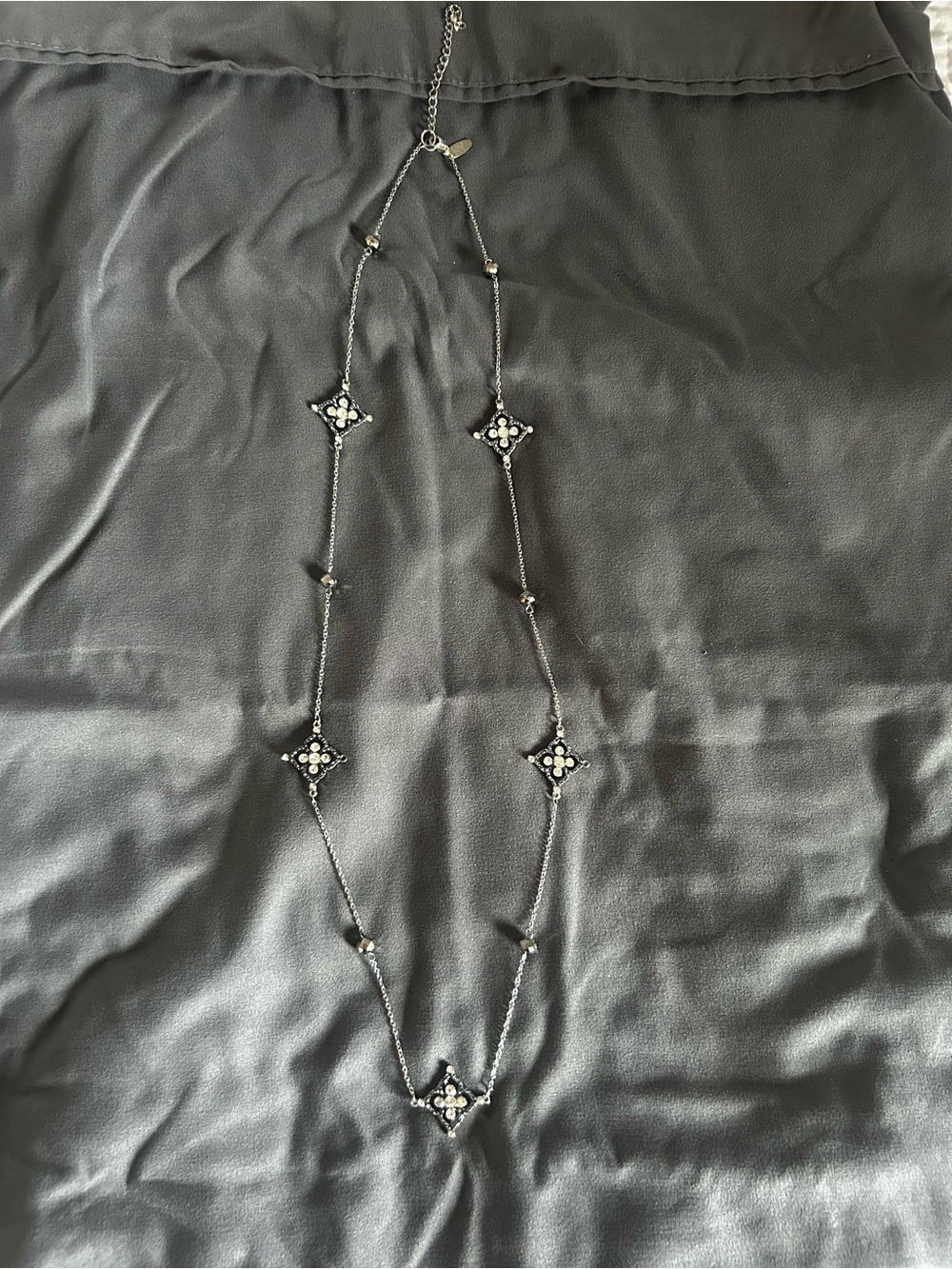 Elegant Black and Silver Long Pendant Necklace